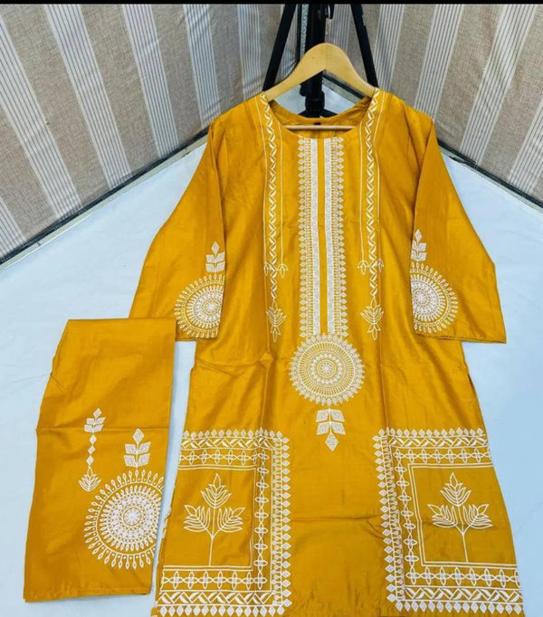 2 Pcs Women's Stitched Linen Block Printed Suit