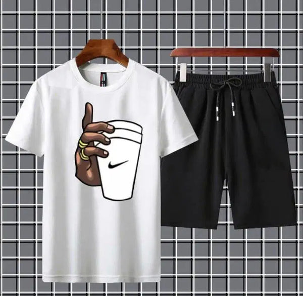 2 Pcs Men's Jersey Printed T-Shirt & Shorts Tracksuit