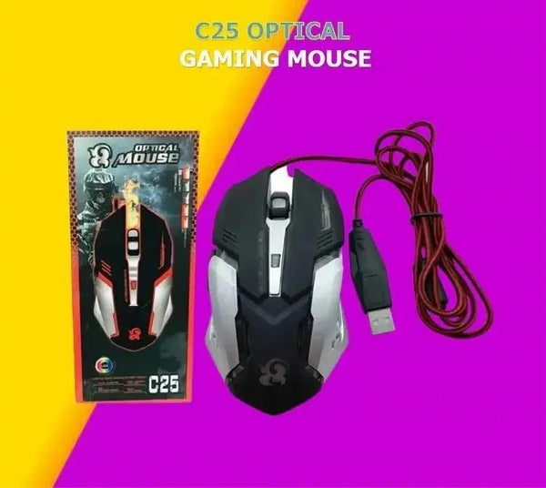 C25 Optical Gaming Mouse, RGB LED, High Precision, USB Wired, Ergonomic, Comfort for PC Gamers