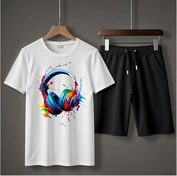 2 Pcs Men's Jersey Printed T-Shirt & Shorts Tracksuit