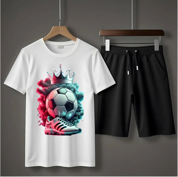 2 Pcs Men's Jersey Printed T-Shirt & Shorts Tracksuit