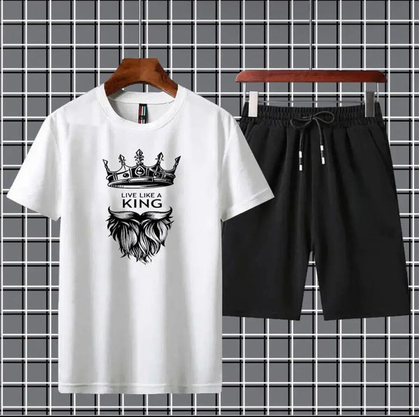2 Pcs Men's Jersey Printed T-Shirt & Shorts Tracksuit