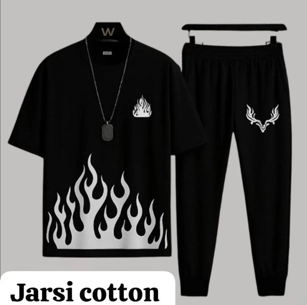 Men's Cotton Jersey Track Suit - 2 Pcs with Graphic Sublimation in Black