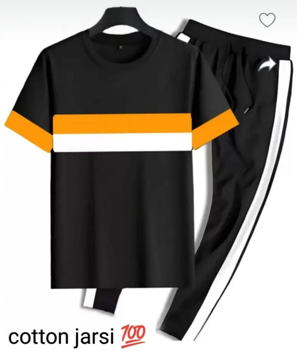Men's Cotton Jersey Track Suit - 2 Pcs in Classic Black