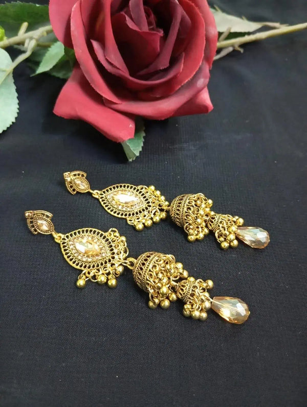 2 Layered Gold Plated Artificial Stones Jhumkas