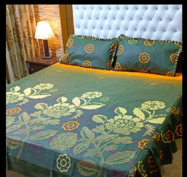 3 Pcs Cotton Salonica Frill Double Bedsheet