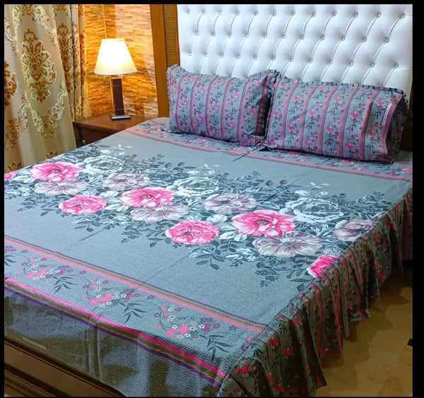 3 Pcs Cotton Salonica Frill Double Bedsheet