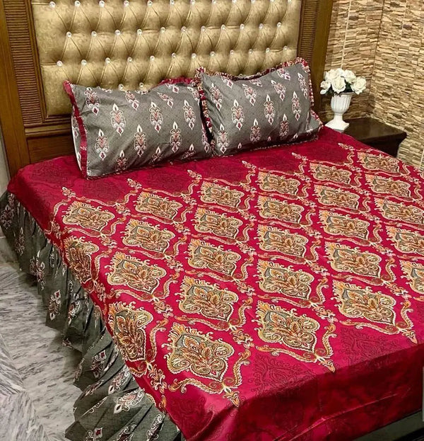 3 Pcs Cotton Salonica Frill Double Bedsheet