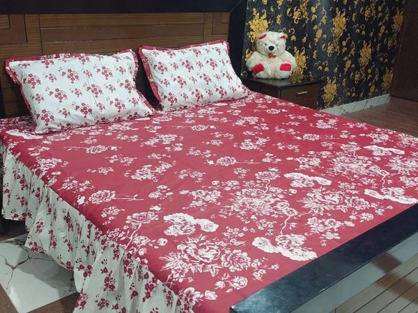 3 Pcs Cotton Salonica Frill Double Bedsheet