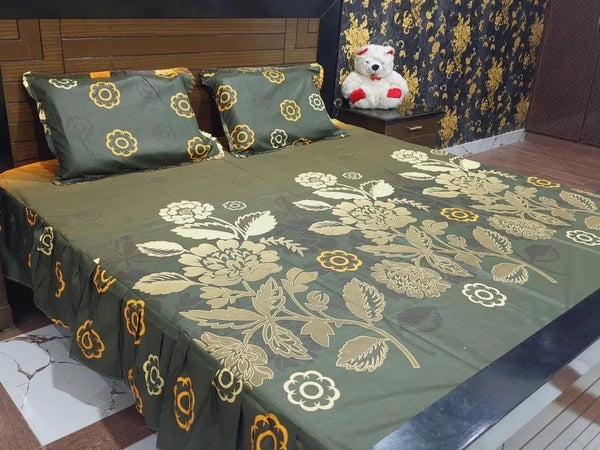 3 Pcs Cotton Salonica Frill Double Bedsheet