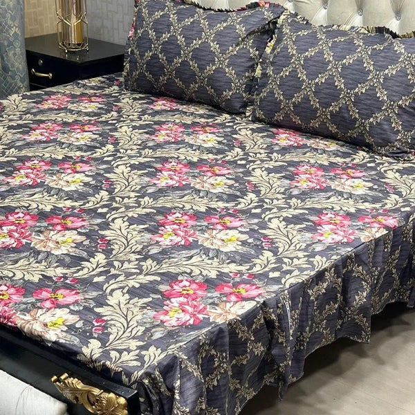 3 Pcs Cotton Salonica Frill Double Bedsheet